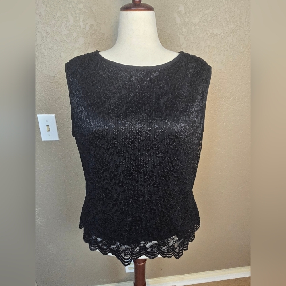 Michaelangelo Vintage Black Lace Overlay Sleeveless Blouse 20W (6024)